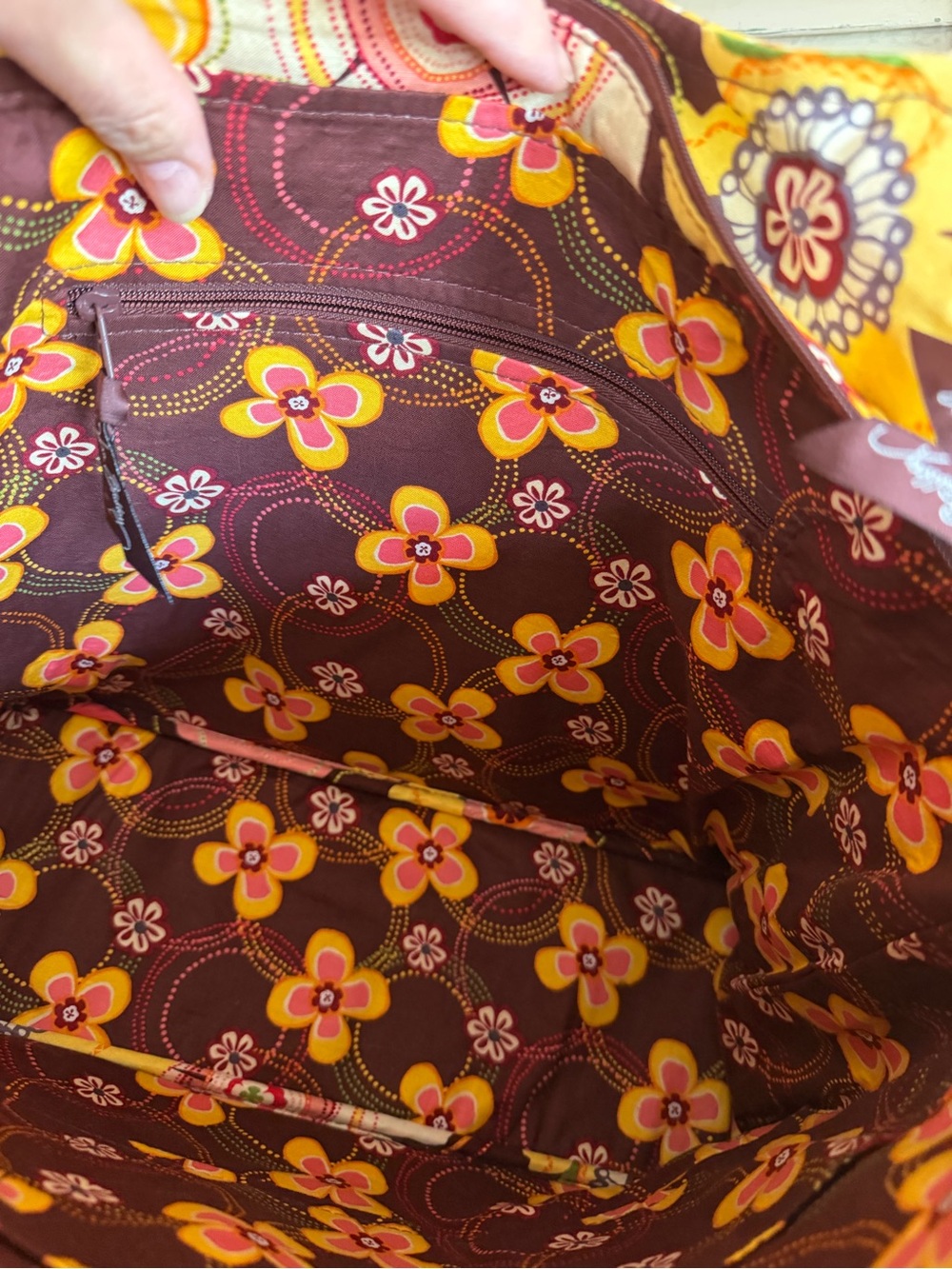 Vera Bradley BEAUTIFUL Quilted Floral Tote in Brown, Yellow & Pink - Picture 7 of 8